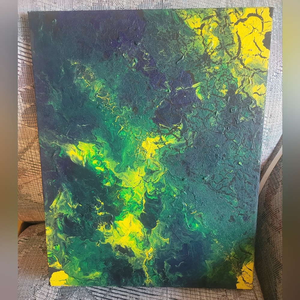 Origional Abstract appearing textured and crackled unique canvas painting